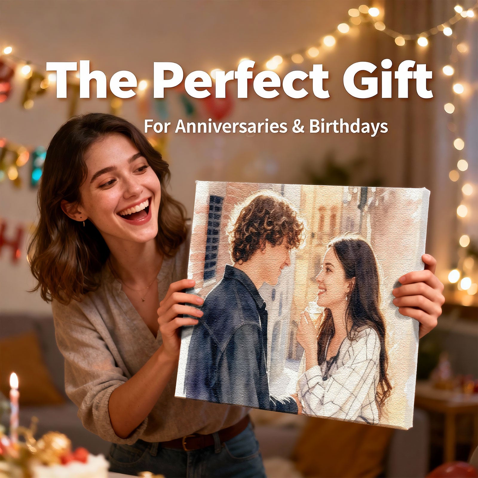 Custom Couple Portrait - Watercolor Style - Personalized Photo to Painting Canvas