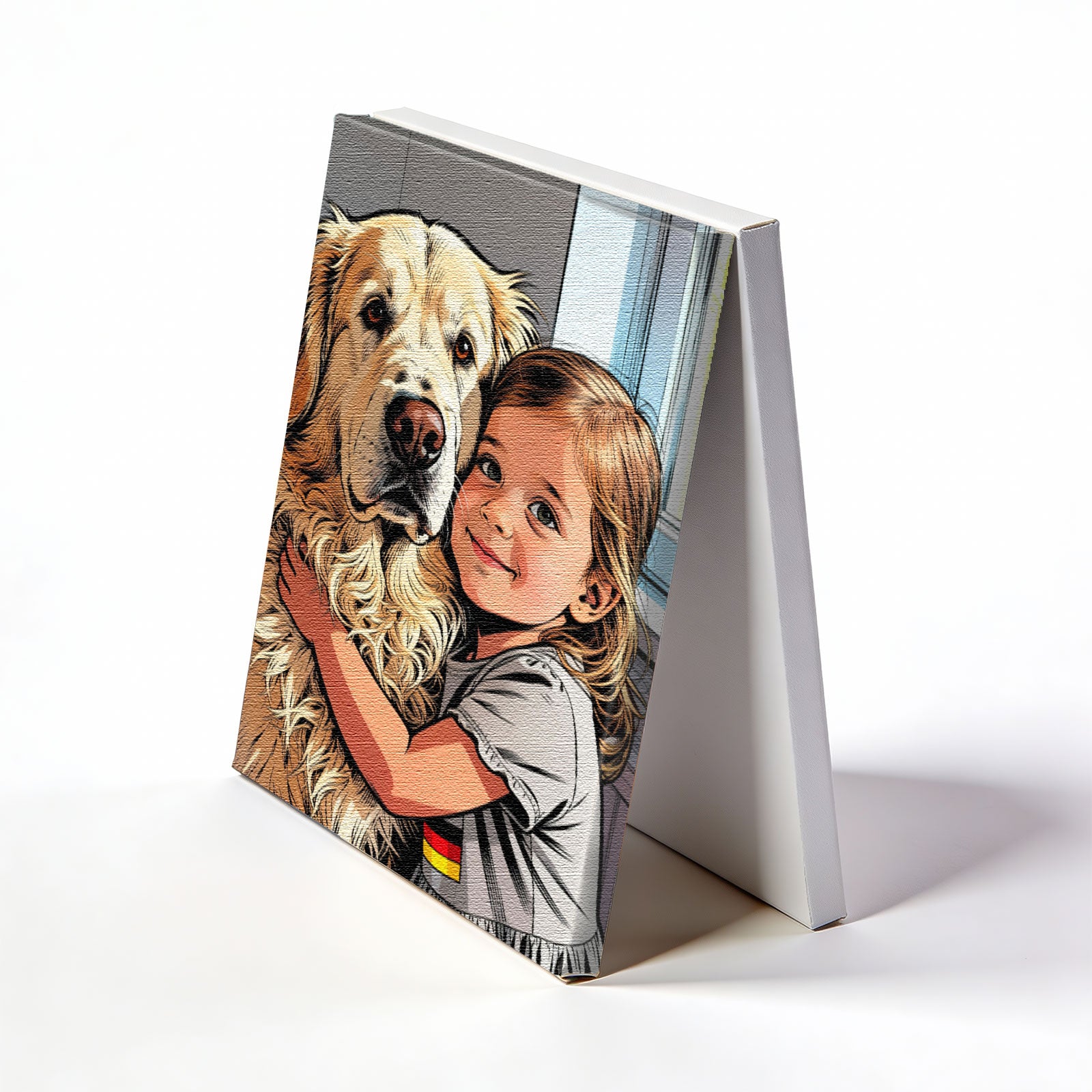 Custom Child &amp; Pet Comic Portrait - Personalized Photo to Canvas Wall Art - Premium Hand-Stretched Decor 