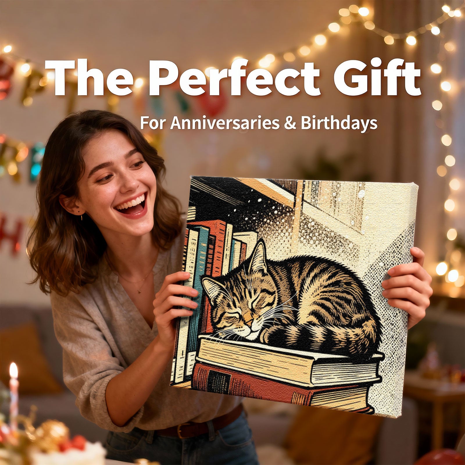 Custom Cat Comic Book Style Portrait - Personalized Sleeping Pet Photo on Canvas - Unique Feline Wall Decor 