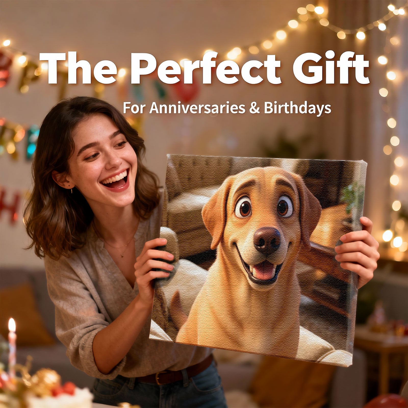 Custom 3D Cartoon Dog Portrait - Personalized Pixar-Style Pet Art Premium Gallery Canvas 